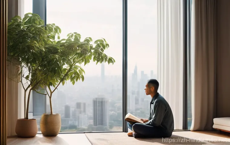 힌두교 철학 베단타 - **Prompt 1: Inner Peace in a Modern World**
    "A serene, gender-neutral person in their late 20s t...