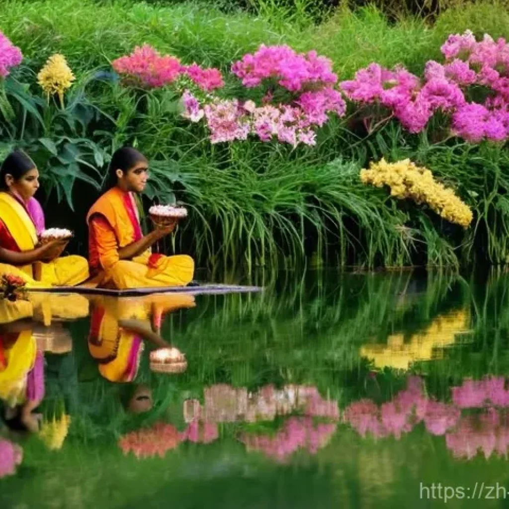 힌두교와 세계 종교 비교 - **Prompt:** A serene and majestic ancient river flows through a lush, verdant landscape at dawn. Alo...