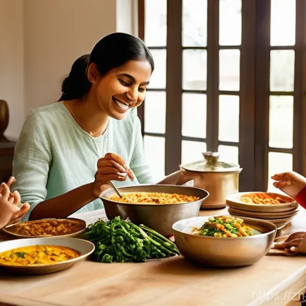 힌두교와 채식주의 - **Prompt 1: The Spirit of Ahimsa at a Communal Table**
    A warmly lit, inviting scene of a diverse...