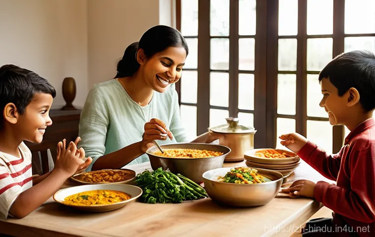 힌두교와 채식주의 - **Prompt 1: The Spirit of Ahimsa at a Communal Table**
    A warmly lit, inviting scene of a diverse...
