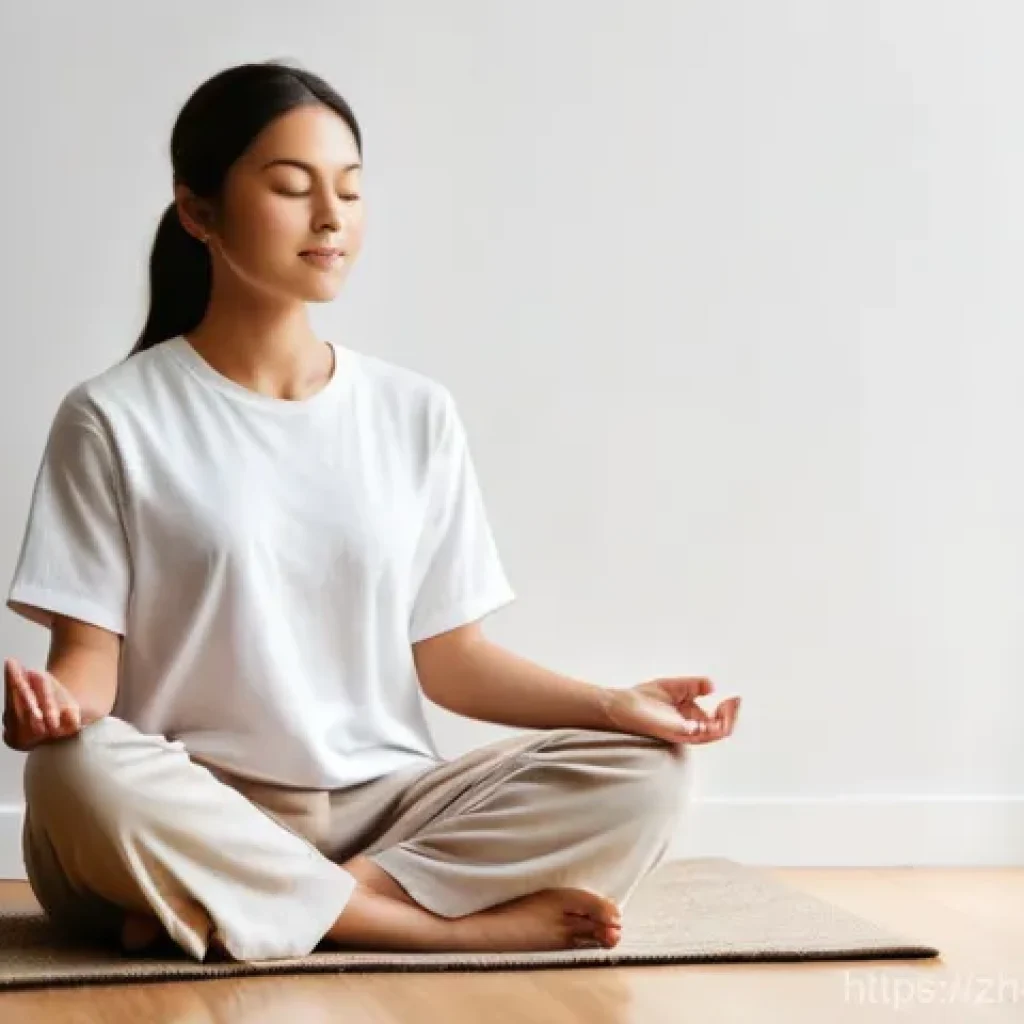 힌두교 명상 전통 - **Prompt:** A serene and minimalist indoor setting. A young adult, gender-neutral, is comfortably se...