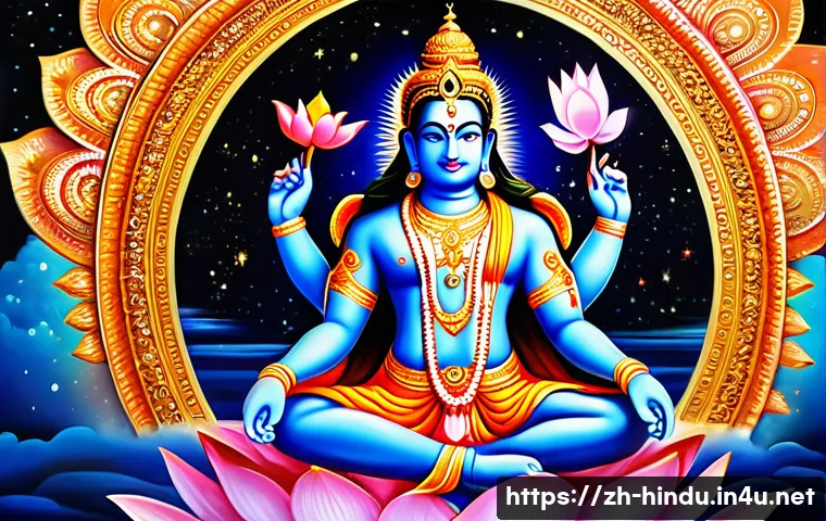 힌두교 신화 - **"A majestic and vibrant depiction of the Hindu Trimurti: Brahma, Vishnu, and Shiva, amidst a swirl...