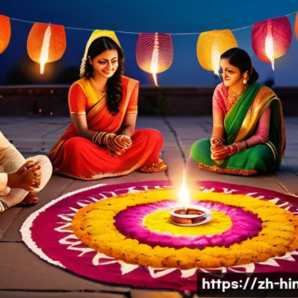 힌두교와 국제 사회 - A vibrant Diwali festival scene in a multicultural urban setting, featuring diverse people from diff...