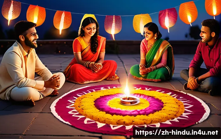 힌두교와 국제 사회 - A vibrant Diwali festival scene in a multicultural urban setting, featuring diverse people from diff...