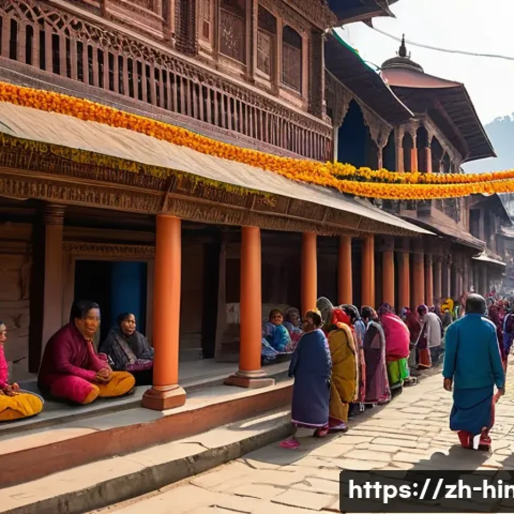 힌두교와 네팔 종교 - A vibrant street scene during the Tihar festival in Nepal, showing diverse ethnic groups celebrating...
