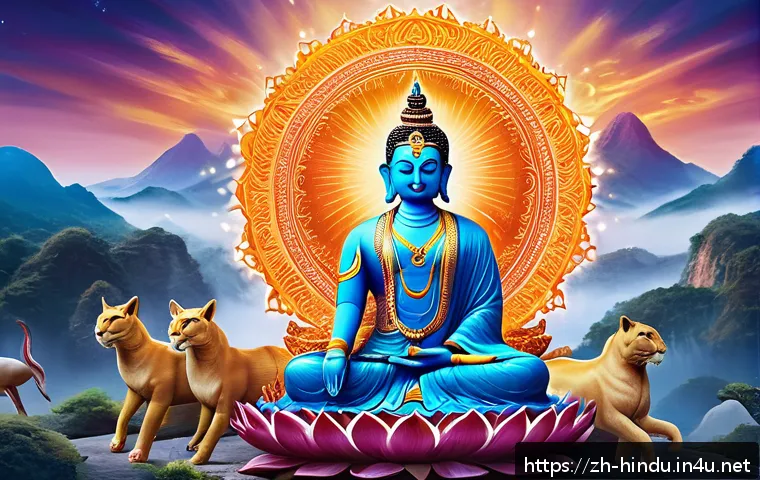 힌두교와 죽음의 관념 - A serene scene depicting the Hindu cycle of rebirth (Samsara), featuring a glowing ethereal soul gen...