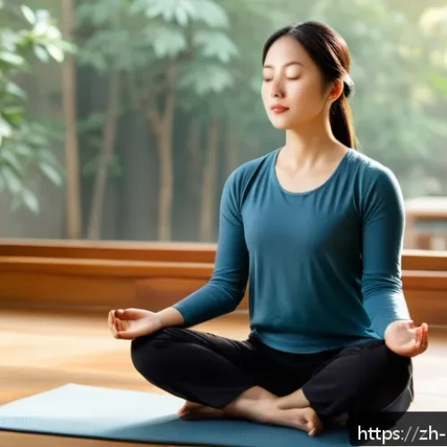 힌두교 탄트라 전통 - A serene modern meditation scene featuring a young Chinese woman practicing guided breathing meditat...